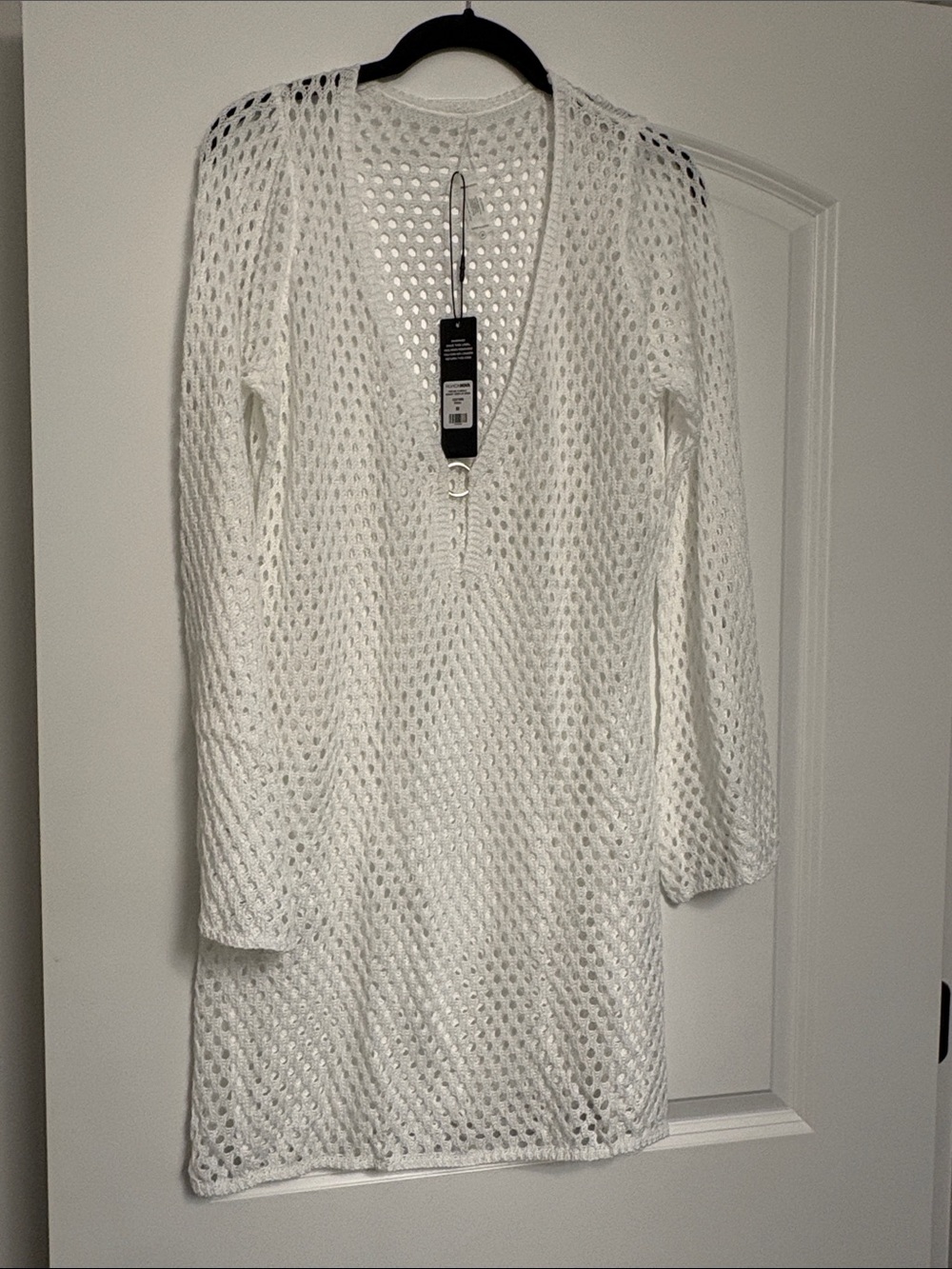 Fashion Nova White Crochet Mesh Swim Cover-Up Dress